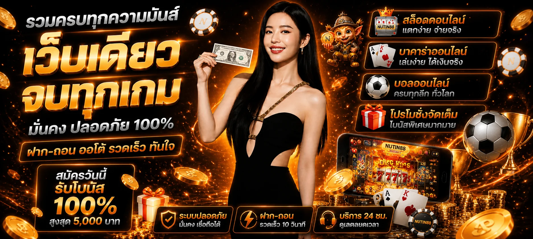 ภาพรวมเกมออนไลน์ NUTIN88 สล็อต คาสิโน กีฬา และโปรโมชั่น